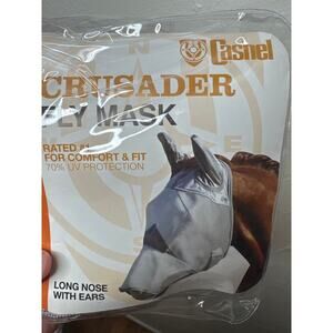 Cashel Crusader Fly Mask Long Nose w Ears Grey Horse UV 70% Forelock Hole NWT